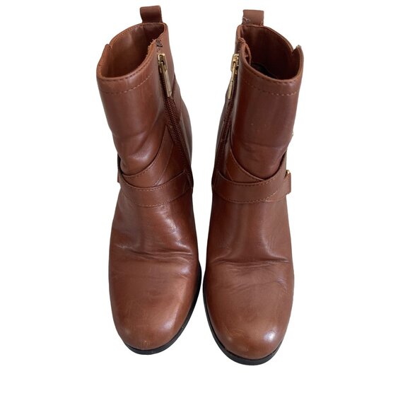 Jones New York Women's Brown Leather Strappy Ankle Booties Block Heel Size 7.5 - Picture 6 of 10